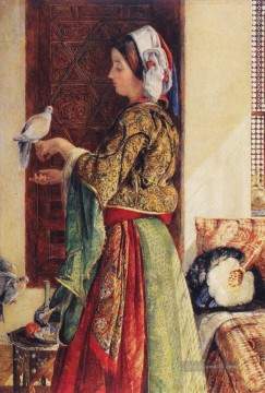 Mädchen mit zwei Caged Doves Oriental John Frederick Lewis Ölgemälde